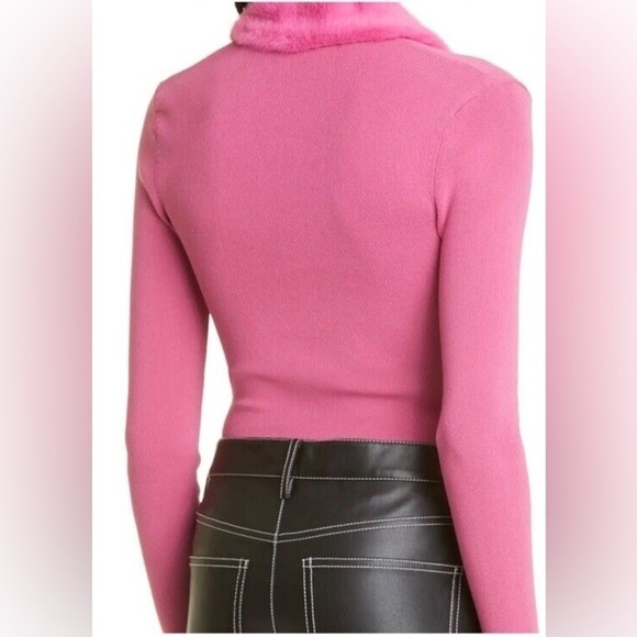 New! STAUD 💗 Celina Faux Fur Collar Rib Knit Top In Lollipop 💗 XS! SALE! - Picture 6 of 14